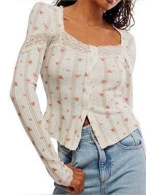 Free People Lets Party floral cardi